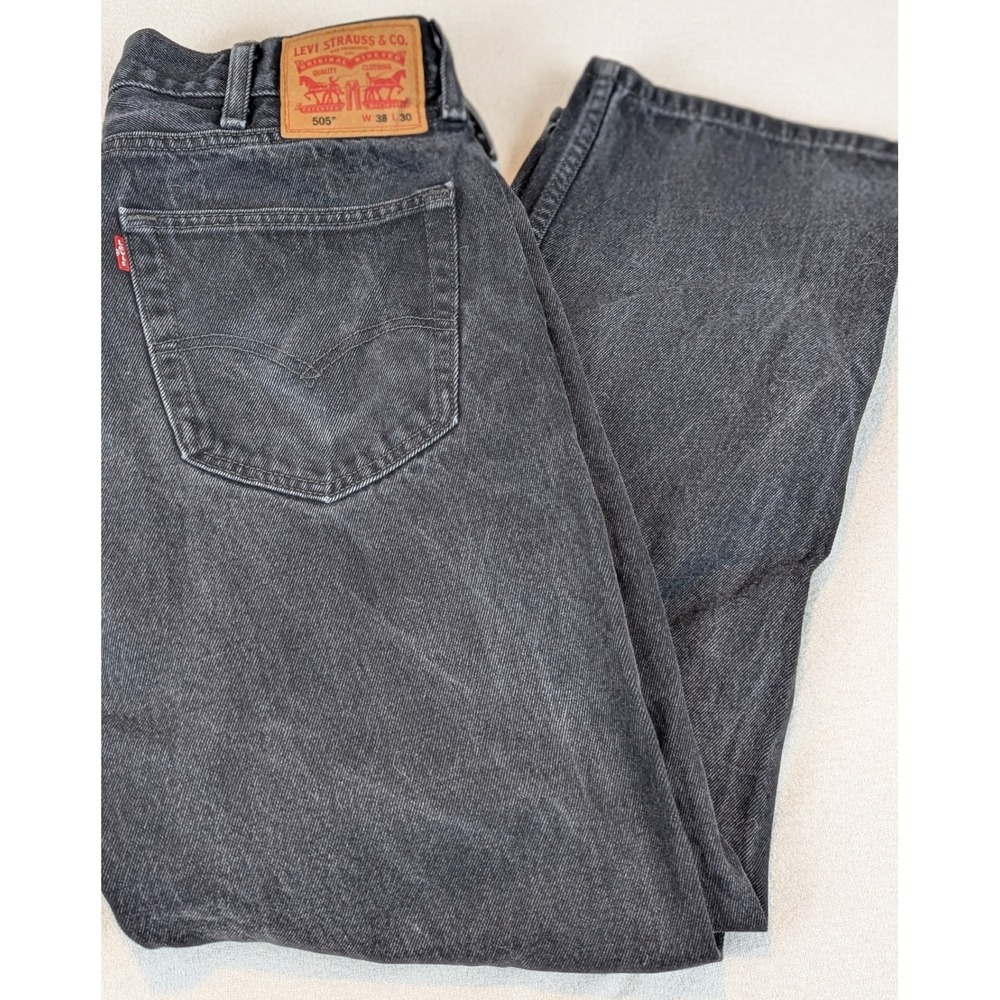 Levi Strauss 505 Mens Black Denim Jeans W38 L30 Straight Leg